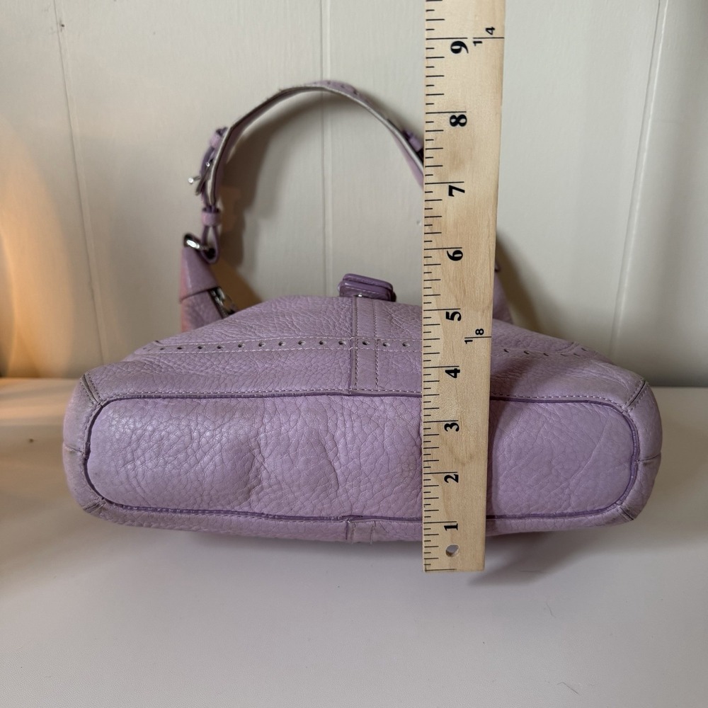 Coach Lilac Pebbled Shoulder Bag Buckle Accent Silver Hardware Designer Classic - Picture 14 of 14